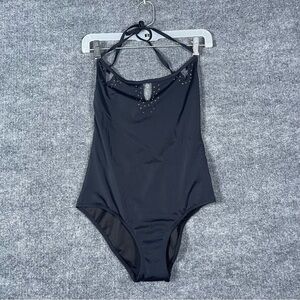 Victoria’s Secret Small NWOT Black Cut Out Rhinestone‎ Halter One Piece Swimsuit